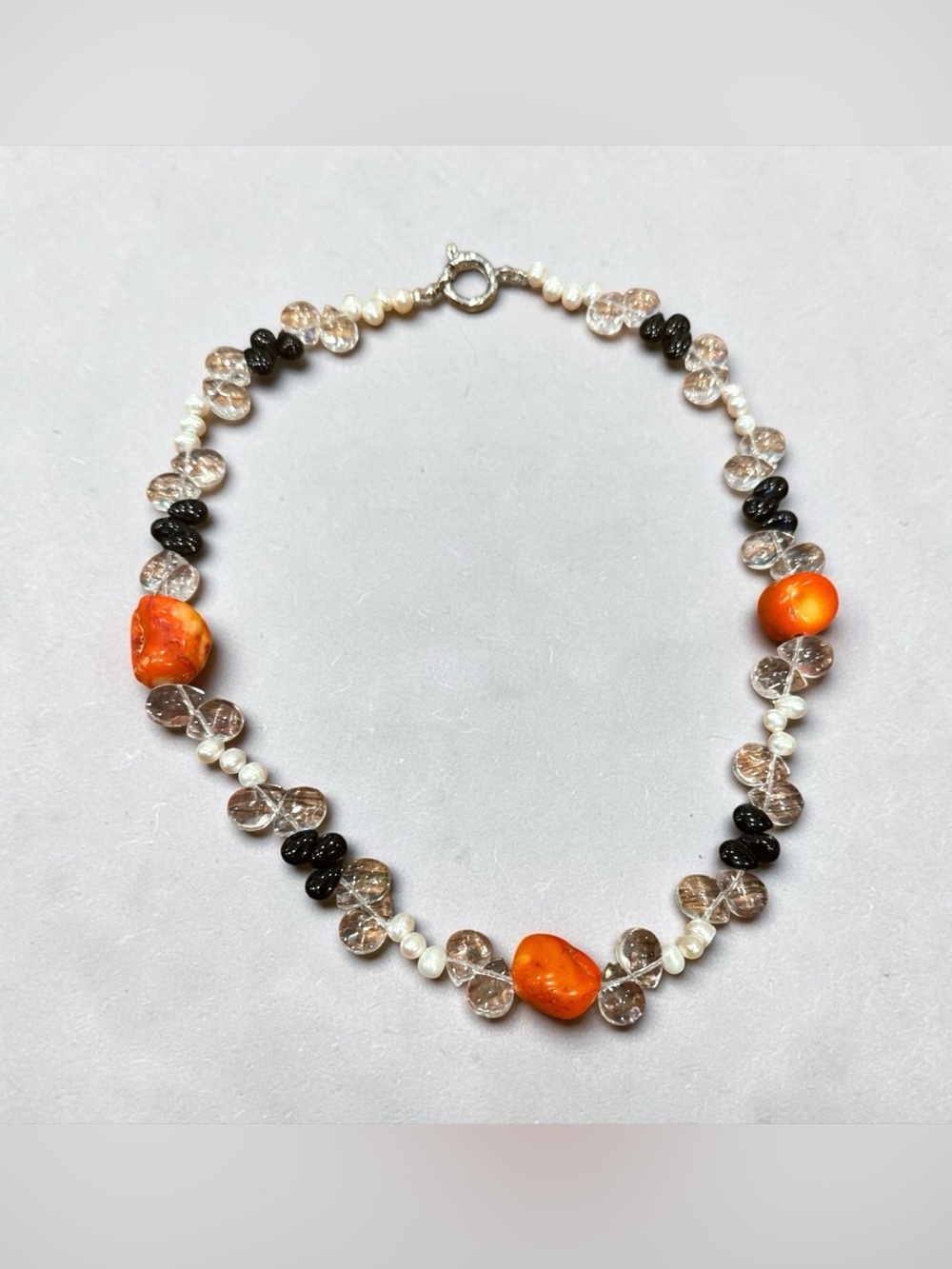 Orange Coral & Pearl Beaded Necklace